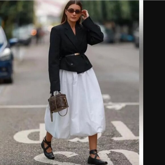 NWT ZARA NYLON BALLOON MIDI SKIRT WHITE - Picture 1 of 6